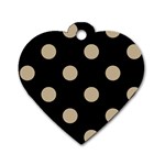 Polka Dots - Khaki Brown on Black Dog Tag Heart (One Side)