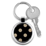 Polka Dots - Khaki Brown on Black Key Chain (Round)