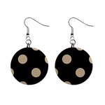 Polka Dots - Khaki Brown on Black 1  Button Earrings