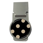 Polka Dots - Khaki Brown on Black Money Clip (Round)