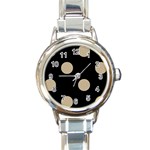 Polka Dots - Khaki Brown on Black Round Italian Charm Watch