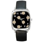 Polka Dots - Khaki Brown on Black Square Metal Watch