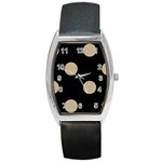 Polka Dots - Khaki Brown on Black Barrel Style Metal Watch
