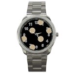 Polka Dots - Khaki Brown on Black Sport Metal Watch
