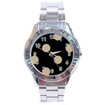 Polka Dots - Khaki Brown on Black Stainless Steel Analogue Watch
