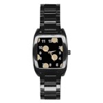 Polka Dots - Khaki Brown on Black Stainless Steel Barrel Watch