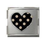 Polka Dots - Khaki Brown on Black Mega Link Heart Italian Charm (18mm)