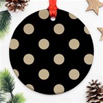 Polka Dots - Khaki Brown on Black Round Ornament (Two Sides)