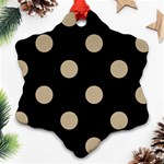 Polka Dots - Khaki Brown on Black Snowflake Ornament (Two Sides)