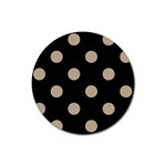 Polka Dots - Khaki Brown on Black Rubber Coaster (Round)