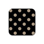 Polka Dots - Khaki Brown on Black Rubber Coaster (Square)