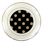 Polka Dots - Khaki Brown on Black Porcelain Plate
