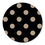 Polka Dots - Khaki Brown on Black Round Mousepad