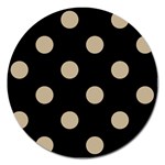 Polka Dots - Khaki Brown on Black Magnet 5  (Round)