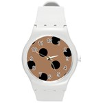 Polka Dots - Black on French Beige Round Plastic Sport Watch (M)