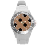 Polka Dots - Black on French Beige Round Plastic Sport Watch (L)