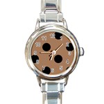 Polka Dots - Black on French Beige Round Italian Charm Watch