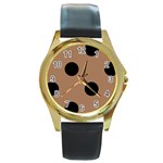 Polka Dots - Black on French Beige Round Gold Metal Watch
