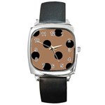 Polka Dots - Black on French Beige Square Metal Watch