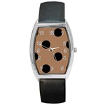 Polka Dots - Black on French Beige Barrel Style Metal Watch