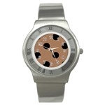 Polka Dots - Black on French Beige Stainless Steel Watch
