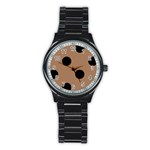 Polka Dots - Black on French Beige Stainless Steel Round Watch