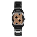 Polka Dots - Black on French Beige Stainless Steel Barrel Watch