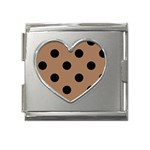 Polka Dots - Black on French Beige Mega Link Heart Italian Charm (18mm)