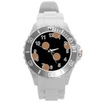 Polka Dots - French Beige on Black Round Plastic Sport Watch (L)