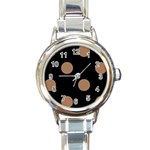 Polka Dots - French Beige on Black Round Italian Charm Watch