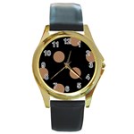 Polka Dots - French Beige on Black Round Gold Metal Watch