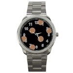 Polka Dots - French Beige on Black Sport Metal Watch