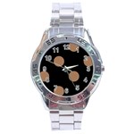 Polka Dots - French Beige on Black Stainless Steel Analogue Watch