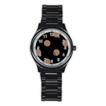 Polka Dots - French Beige on Black Stainless Steel Round Watch
