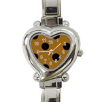Polka Dots - Black on Golden Brown Heart Italian Charm Watch
