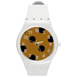 Polka Dots - Black on Golden Brown Round Plastic Sport Watch (M)