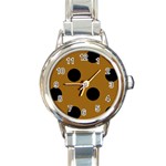 Polka Dots - Black on Golden Brown Round Italian Charm Watch