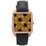 Polka Dots - Black on Golden Brown Rose Gold Leather Watch
