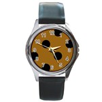 Polka Dots - Black on Golden Brown Round Metal Watch