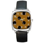 Polka Dots - Black on Golden Brown Square Metal Watch