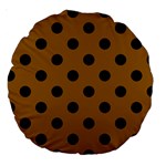 Polka Dots - Black on Golden Brown Large 18  Premium Round Cushion