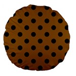 Polka Dots - Black on Golden Brown Large 18  Premium Flano Round Cushion
