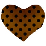 Polka Dots - Black on Golden Brown Large 19  Premium Heart Shape Cushion