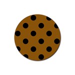 Polka Dots - Black on Golden Brown Rubber Coaster (Round)