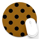 Polka Dots - Black on Golden Brown Round Mousepad