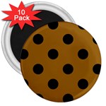 Polka Dots - Black on Golden Brown 3  Magnet (10 pack)