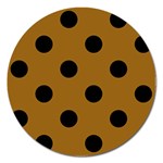 Polka Dots - Black on Golden Brown Magnet 5  (Round)