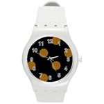 Polka Dots - Golden Brown on Black Round Plastic Sport Watch (M)
