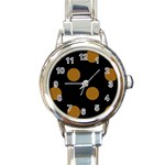Polka Dots - Golden Brown on Black Round Italian Charm Watch