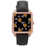 Polka Dots - Golden Brown on Black Rose Gold Leather Watch